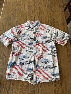 American Legacy Shirt Mens M USA Flag Airplanes Button Up Bass Pro